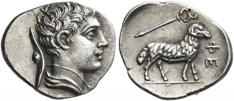 Arcadia, Phenus 
Obol circa 370-340, AR 0.85 g. Youthful bust of Hermes r., clo...