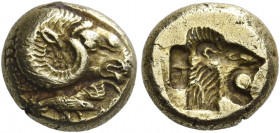 Lesbos, Mytilene 
Hecte circa 521-478, EL 2.56 g. Ram's head r.; beneath, gamecock. Rev. Lion's head r., incuse. SNG von Aulock 7719 (this coin). Jam...