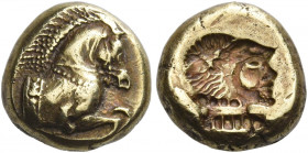 Lesbos, Mytilene 
Hecte circa 477, EL 2.50 g. [ΛE] Forepart of bridled horse r. Rev. Head of Heracles r., wearing lion’s skin headdress, incuse. Bode...