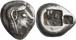 Ionia, Uncertain mint 
Stater circa 550, AR 10.45 g. Male head r., with long hair flowing down neck. Rev. Two incuse squares. For similar head l., cf...