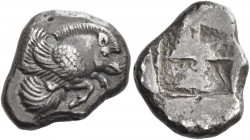 Clazomenae 
Stater circa 500, AR 6.96 g. Forepart of winged boar r. Rev. Quadripartite incuse square with uneven surfaces. Traité I, pl. XII, 14. SNG...