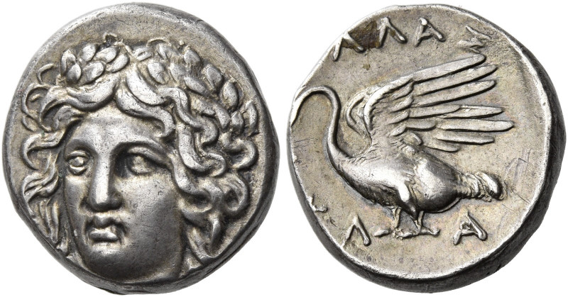 Clazomenae 
Drachm circa 370, AR 4.09 g. Laureate head of Apollo facing three-q...