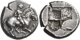 Erythrai (?) 
Didrachm circa 500-480, AR 7.02 g. Naked horseman galloping r. Rev. Quadripartite incuse square. Traité II, 480 and pl. XII, 10. SNG Co...