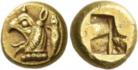Phocaea 
Hecte circa 625-575, EL 2.55 g. Griffin head l., with open jaws and tongue protruding; behind, seal. Rev. Irregular bipartite incuse punch. ...