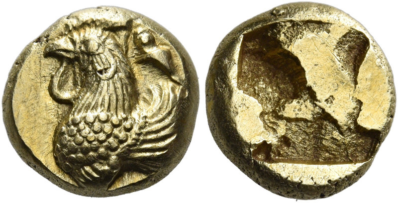 Phocaea 
Hecte circa 480-450, EL 2.59 g. Forepart of cockerel l.; behind, seal ...