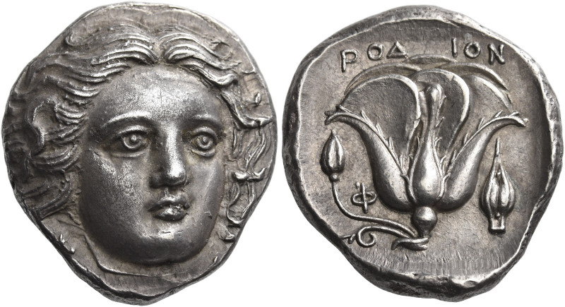 Rhodes 
Tetradrachm circa 380, AR 15.23 g. Head of Helios facing three-quarters...