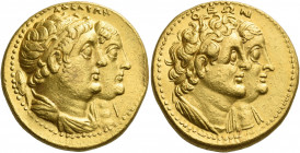 Ptolemy II Philadelphos, 285 – 246 
Octodrachm, Alexandria circa 289-272 BC, AV 27.79 g. ΑΔΕΛΦΩΝ Jugate busts r. of Ptolemy II, draped and diademed a...