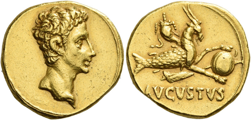 Octavian as Augustus, 27 BC – 14 AD 
Aureus, Colonia Patricia (?) circa 18-17/1...