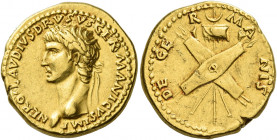 In the name of Nero Claudius Drusus, brother of Tiberius and father of Claudius 
Aureus circa 41-45, AV 7.69 g. NERO CLAVDIVS DRVSVS GERMANICVS IMP L...