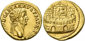 Claudius augustus, 41 – 54 

Aureus 45, AV 7.82 g. [TI CL]AVD CAESAR·AVG P M T·R·P IIII Laureate head r. Rev. IMPER RECEPT inscribed on praetorian c...