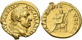 Vitellius, 69 
Aureus, Lugdunum 2 January-18 April 69, AV 7.31 g. A VITELLIVS GER IMP – AVG P MAX TR P Laureate head r. Rev. VESTA P – R QVIRITIVM Ve...