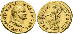 Vespasian augustus, 69 – 79 
Aureus 74, AV 7.24 g. IMP CAESAR – VESPASIANVS AVG Laureate head r. Rev. FORTVNA – AVGVST Fortuna standing l. on garland...