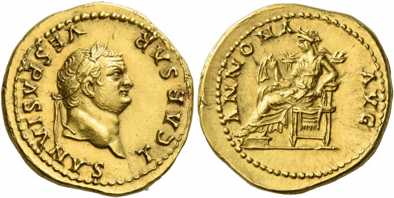 Titus caesar, 69 – 79 
Aureus 77-78, AV 7.20 g. T CAESAR VESPASIANVS Laureate h...