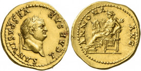 Titus caesar, 69 – 79 
Aureus 77-78, AV 7.20 g. T CAESAR VESPASIANVS Laureate head r. Rev. ANNONA – AVG Annona seated l., holding cornucopia. C 16. B...