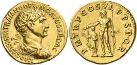 Trajan augustus, 98 – 117 
Aureus 114-115, AV 7.16 g. IMP CAES NER TRAIANO OPTIMO AVG GER DAC Laureate, draped and cuirassed bust r. Rev. P M TR P CO...