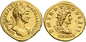 Hadrian augustus, 117 – 138 
Aureus 117, AV 7.25 g. IMP CAESAR TRAIAN – HADRIANVS AVG Laureate and draped bust r. seen from front, fold of cloak on l...