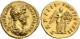 Lucius Verus, 161 – 169 
Aureus December 163-164, AV 7.34 g. L VERVS AVG – ARMENIACVS Laureate, draped and cuirassed bust r. Rev. TR P IIII IMP II CO...