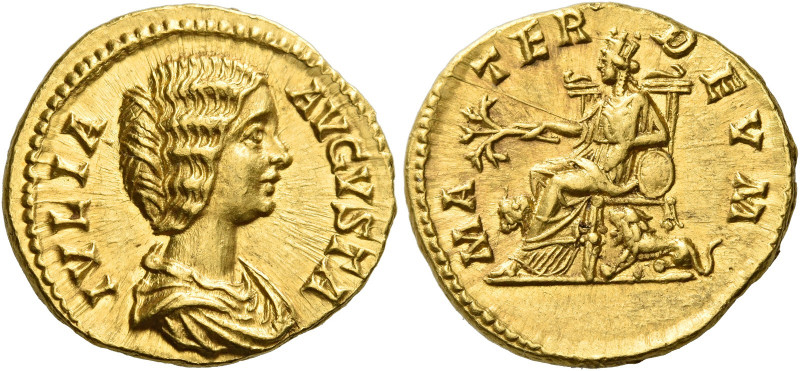 Julia Domna, wife of Septimius Severus 
Aureus circa 196-211, AV 7.28 g. IVLIA ...