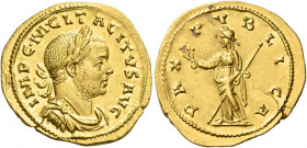 Tacitus, 275 – 276 
Aureus, Lugdunum 275, AV 4.08 g. IMP C M CL TACITVS AVG Laureate, draped, and cuirassed bust r. Rev. PAX – PVBLICA Pax standing l...