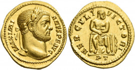 Maximianus Herculius, 286 – 305, first reign 
Aureus, Treviri circa 287, AV 5.49 g. MAXIMI – ANVS P F AVG Laureate head r. Rev. HERCVLI – VICTORI Her...