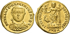Licinius II Caesar, 317 – 324 
Aureus, Nicomedia 320, AV 5.19 g. D N VAL LICIN LICINIVS NOB C Draped and cuirassed bust facing. Rev. IOVI CONSER – VA...