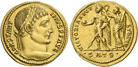 Constantine I, 307 – 337 
Solidus, Thessalonica circa 317, AV 4.30 g. CONSTANT – INVS P F AVG Laureate head r. Rev. VICTORIA AVGV – STORVM Emperor, i...