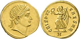 Crispus caesar, 317 – 326 
Solidus, Nicomedia 325-326, AV 4.37 g. Diademed head r. Rev. CRISPVS – CAESAR Victory striding l., holding wreath and palm...