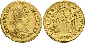 Constans augustus, 337 – 350 
Solidus, Aquileia 340-350, AV 4.50 g. CONSTANS – AVGVSTVS Laurel and rosette-diademed, draped and cuirassed bust r. All...