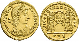 Constantius II augustus, 337 – 361 
Solidus, Thessalonica 340-350, AV 4.41 g. CONSTANTIVS – AVGVSTVS Laurel and rosette-diademed, draped and cuirasse...
