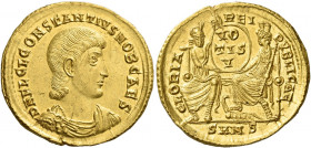 Constantius Gallus caesar, 351 – 354 
Solidus, Nicomedia 351-354, AV 4.41 g. D N FL CL CONSTANTIVS NOB CAES Bare-headed, draped and cuirassed bust r....