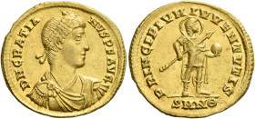 Gratian, 367 – 383 
Solidus, Nicomedia 367-375, AV 4.33 g. D N GRATIA – NVS P F AVG Pearl-diademed, draped and cuirassed bust r. Rev. PRINCIPIVM IVVE...