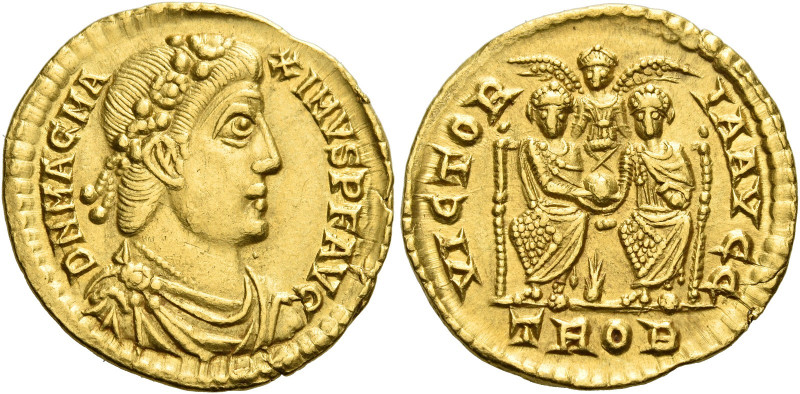 Magnus Maximus, 383 – 388 
Solidus, Treveri 385-386, AV 4.31 g. DN MAG MA – XIM...