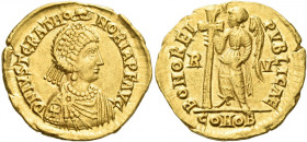 Justa Gratia Honoria, sister of Valentinian III 
Solidus, Ravenna 430-435, AV 4.35 g. D N IVST GRAT HO – NORIA P F AVG Pearl-diademed and draped bust...