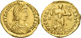Petronius Maximus, 16th March – 31st May 455 
Solidus 16th March-31st May 455, AV 4.39 g. D N PETRONIVS MA – XIMVS P F AVG Pearl- diademed, draped an...