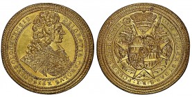 Holy Roman Empire
Carl III of Lorraine, 1695-1711. AV 5 Ducat, no date, Olmutz, 17.32g, 40mm, 11h. DEI GRATIA CAROLVS EPISCOPVS OLOMVCENSIS Bust righ...
