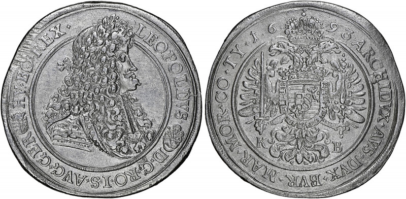 Holy Roman Empire 
Taler, 1693 KB, Kremnitz (Dav. 3263).
Extremely fine and wi...