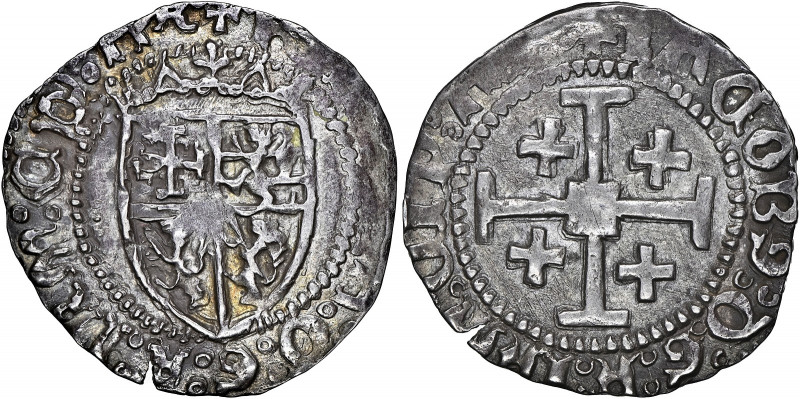 Cyprus 
Catherine Cornaro & James III, 1473-1474. Gros. Crowned arms. Rev. Cros...