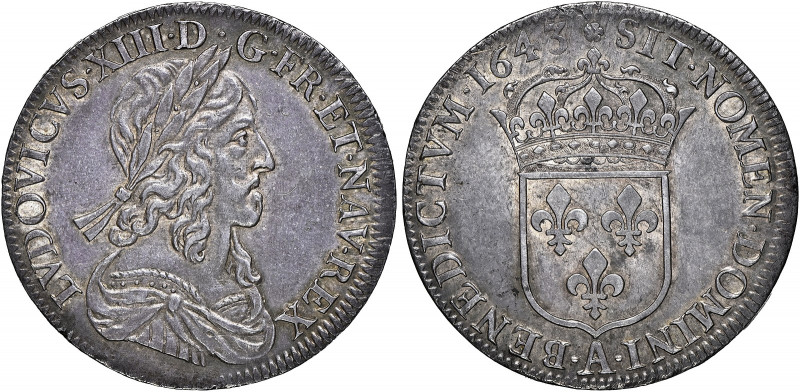 France 
Louis XIII, 1610-1643. 1/2 Ecu, 1643 A, Paris mint, Rose (Gad. 50).
Lo...