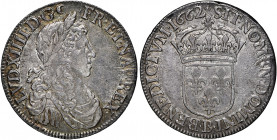 France 
Louis XIV, 1643-1715. 1/2 Ecu, 1662 B, Rouen mint, young bust type (Gad. 174).
Minor adjustment marks at 4 o’clock, otherwise good very fine...