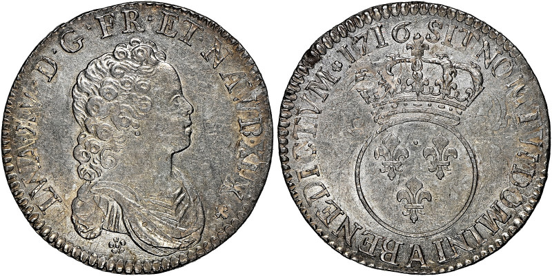France 
Louis XV, 1715-1774. 1/2 Ecu, 1716 A, Paris mint (Ciani 2097; Gad. 308)...
