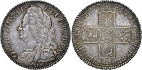 Great Britain 
George II, 1727-1760. Halfcrown, 1745, Lima issue, Tower (London) mint (Seaby 3695).
A good very fine example with light grey and gol...