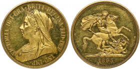Great Britain 
Victoria, 1837-1901. Proof AV Five Pounds, 1893, 11h, by T. Brock and Benedetto Pistrucci. Veiled bust right. Rev. St George and the d...