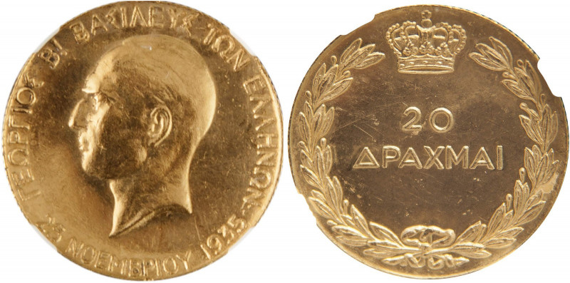 Greece 
Proof AV 20 Drachmai 1935 (1940), Heaton mint, commemorating the Fifth ...