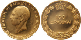 Greece 
Proof AV 100 Drachmai 1935 (1940), Heaton mint, commemorating the Fifth Anniversary of the Restoration of the Monarchy (KM76; Divo 111; Fr. 1...