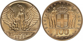 Greece 
Constantine II, 1964-1973. AV 100 Drachmai, 1970, commemorating the revolution of 21 April 1967, Kremnitz mint, 0.9334oz (KM95; Fr. 21).
A t...