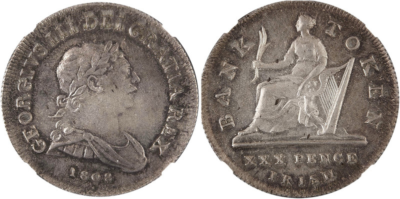 Ireland 
George III, 1760-1820. 30 Pence, 1808, Bank Token (Seaby 616A; KM-Tn4)...