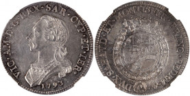 Savoia 
Vittorio Amedeo, 1773-1796. 1/2 Scudo for Sardinia, 1793 (KM60).
Light grey tone and lustrous, about mint state

Graded MS62 NGC