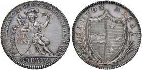 Switzerland 
Aargau. 20 Batzen, 1809, Berne mint (HMZ 2-20b).
Pristine surfaces, mint state and toned

Graded MS62 NGC