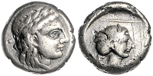 Griechen - Lesbos - Mytilene Elektron-Hekte (450-330 v. Chr.) Jugendlicher Kopf ...