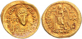 Rom - Kaiserzeit Zeno 474-491 Solidus Konstantinopel D N ZENO PERP AVC Geharnischte Büste von vorn / VICTORIA AVCCC A (Delta), stehende Victoria nach ...